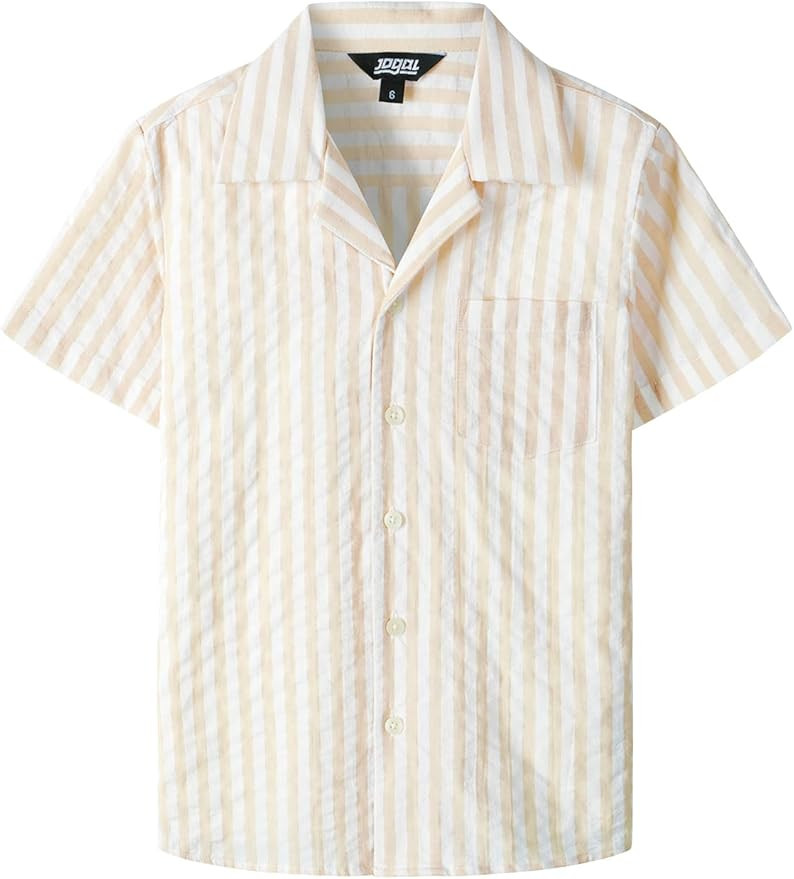 JOGAL Big Boys Cuban Collar Button Down Shirt Short Sleeve Casual Hawaiian Shirt Summer Beach Str... | Amazon (US)