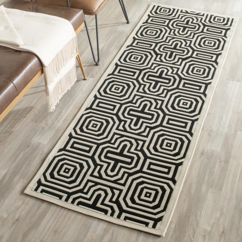 Catharine Geometric Sand/Black Indoor / Outdoor Area Rug | Wayfair Professional