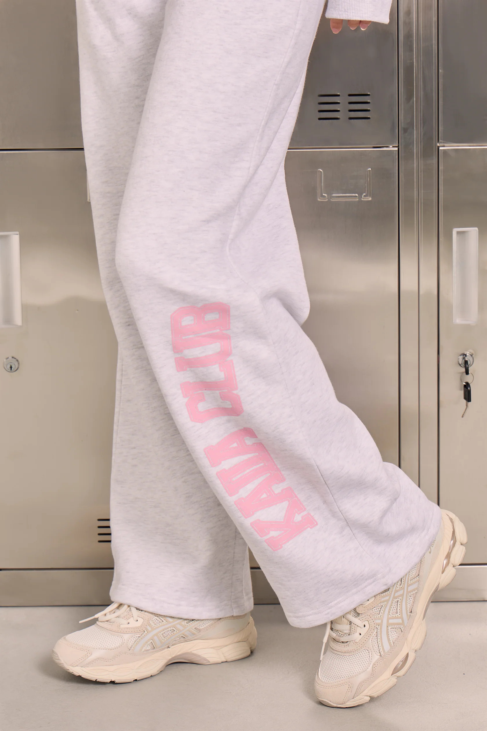 Kaiia Sports Club Wide Leg Joggers Light Grey Marl & Baby Pink | Kaiia the Label