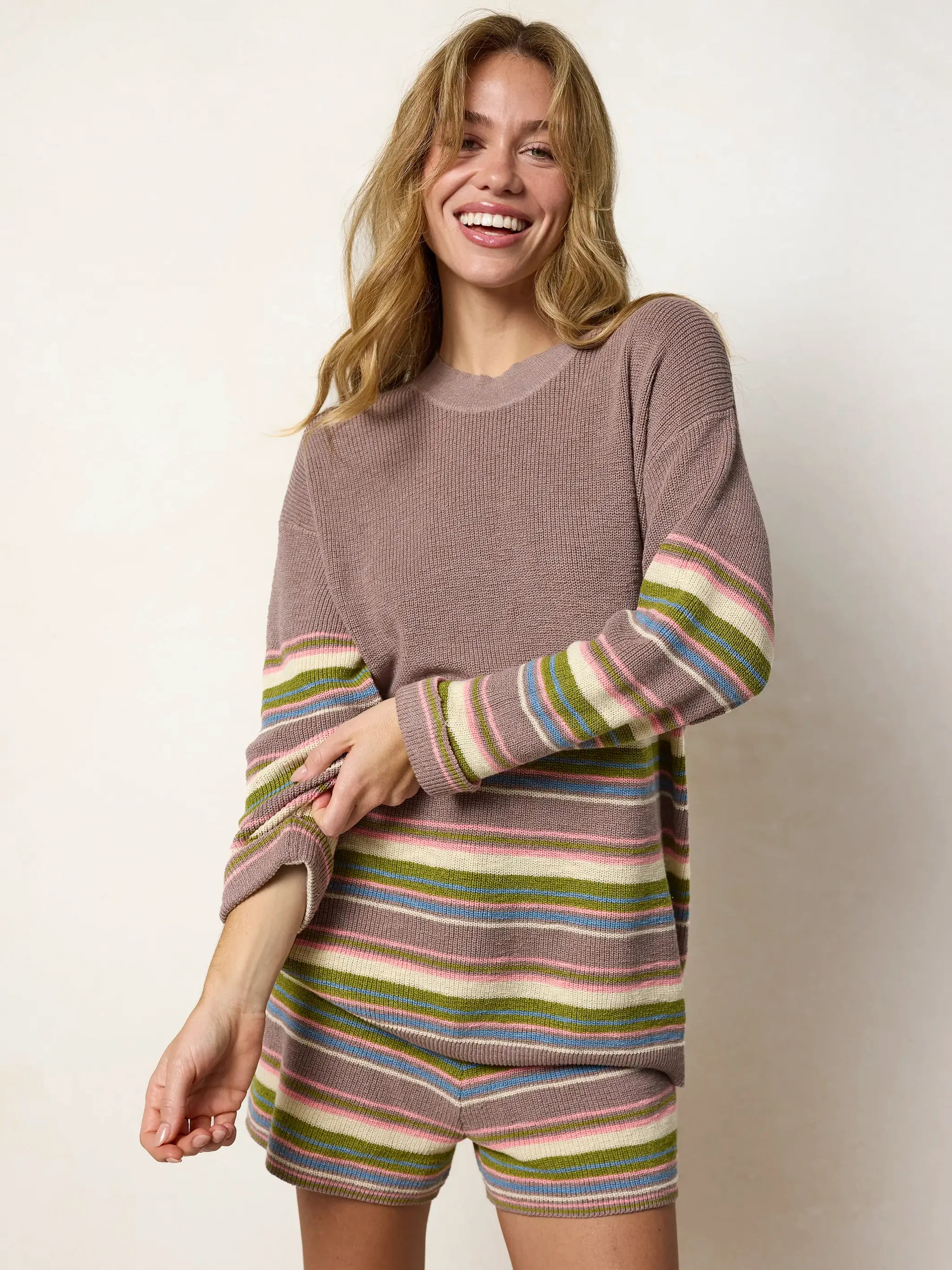 Lounge & Go Striped Cotton Shorts Set | Natural Life