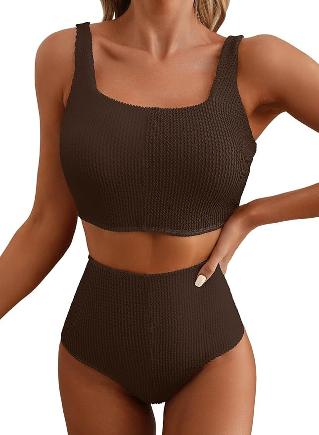 Herseas Women's Bikini Sets Scrunch Square Neck Two Piece Swimsuits High Waisted Bathing Suits | Amazon (US)