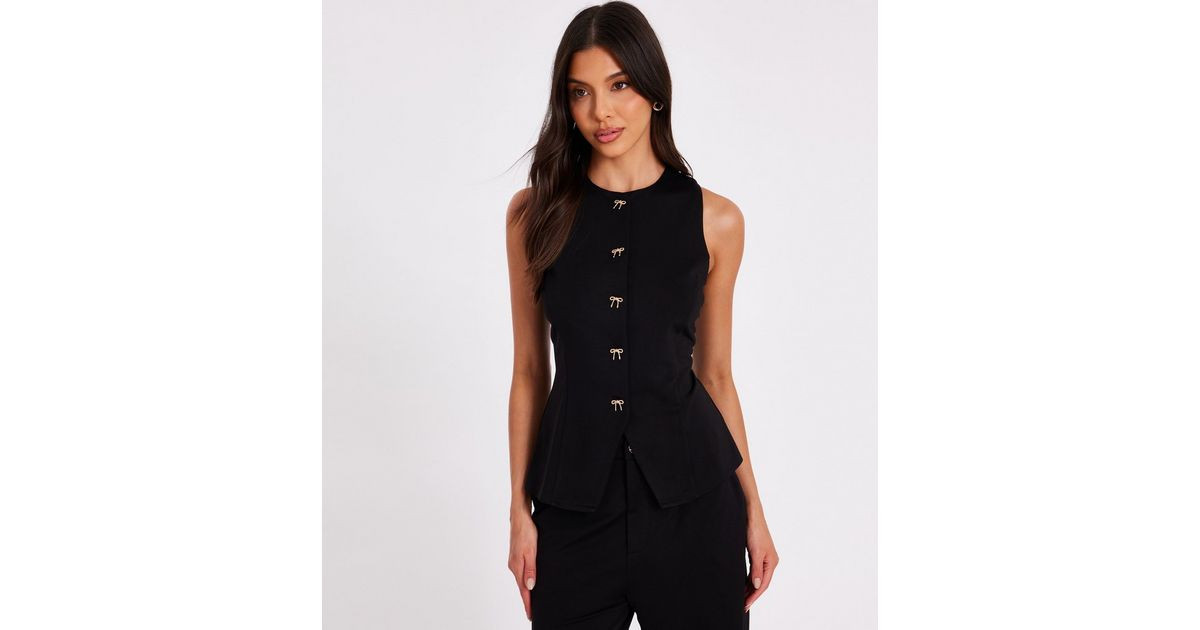 QUIZ Black Bow Button Woven Waistcoat | New Look | New Look (UK)