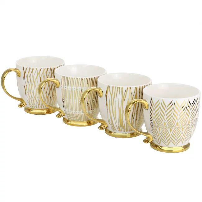 Gibson Home Gold Finch 4 Piece 16.7oz Electroplated Fine Ceramic Mug Set in Gold | Walmart (US)