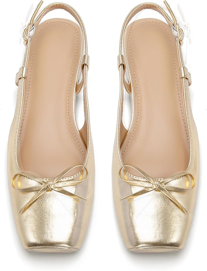 Lhamo Latso Women's Ballet Flats Slingbacks Square Toe Bow Knit Dressy Flat Shoes with Ankle Buck... | Amazon (US)