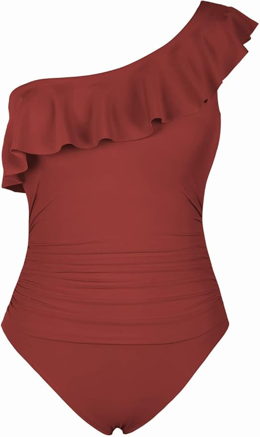 Hilor Women's One Piece Swimsuits One Shoulder Swimwear Asymmetric Ruffle Monokinis Bathing Suits | Amazon (US)