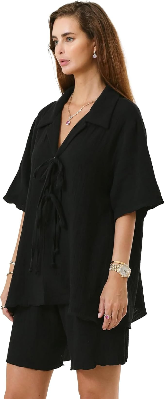 NOTHING FITS BUT Muslin Nursing Top & Shorts Set, Cotton Maternity Dress 2 Piece Set for Women, N... | Amazon (US)