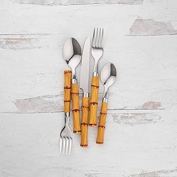 Bamboo Plastic 20 Piece Flatware Set | Amazon (US)