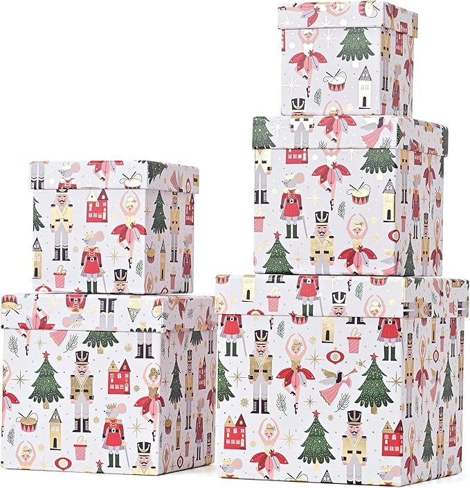 PAPER FAIR 5PCS Christmas Nesting Gift Boxes with Lid, Xmas Nested Box Set, 5 Sizes, Square Stack... | Amazon (US)