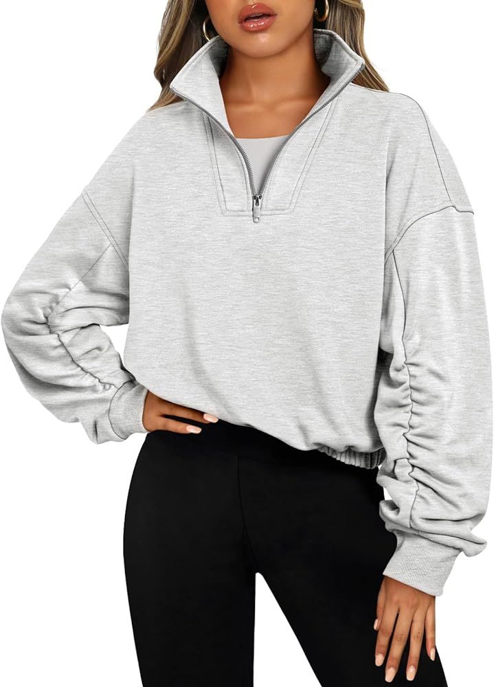 Trendy Queen Half Zip Pullover Womens Sweatshirts Hoodies Quarter Zip Long Sleeve Cropped Fall Ou... | Amazon (US)