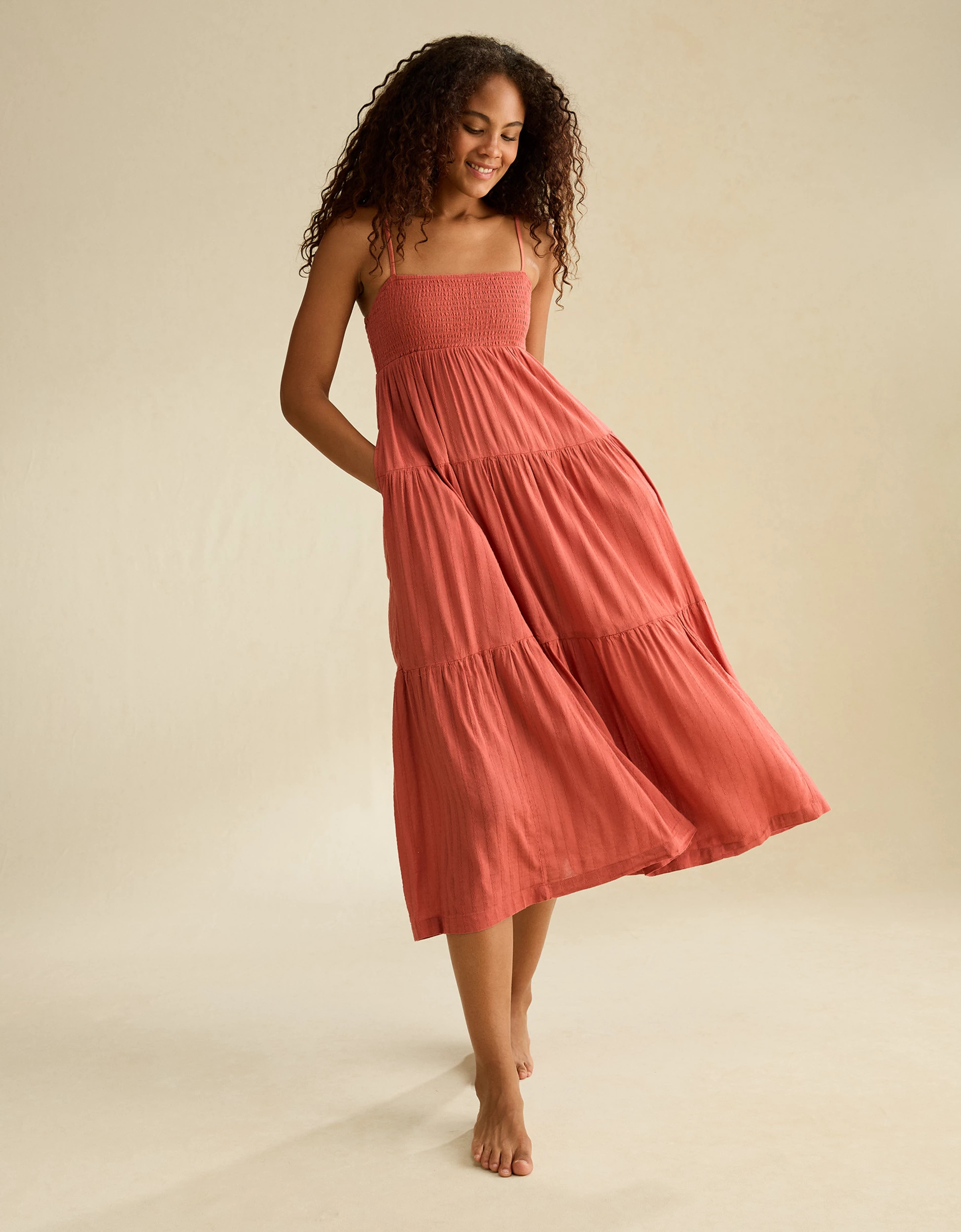 AE Smocked Babydoll Midi Dress | American Eagle Outfitters (US & CA)