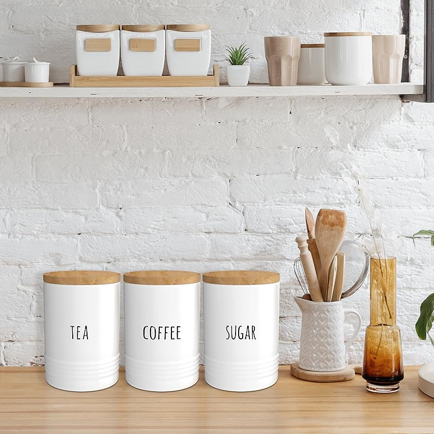 Kitchen Food Storage Ceramic Canister,Airtight Ceramic Canisters with Bamboo Lid,For Coffee, Sugar,T | Amazon (US)