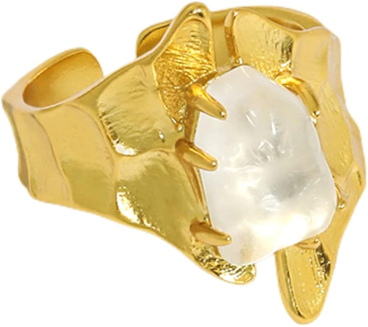 AMAROUGE Chunky Gold Statement Ring for Women Adjustable Chunky Gold Rings with White Crystal Bol... | Amazon (US)