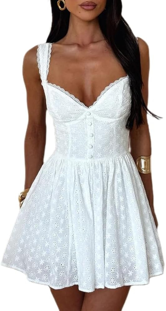 Women Y2k Lace Trim Mini Dress A Line Flowy Short Dress Ruffle Bodycon Party Club Dresses Going O... | Amazon (US)