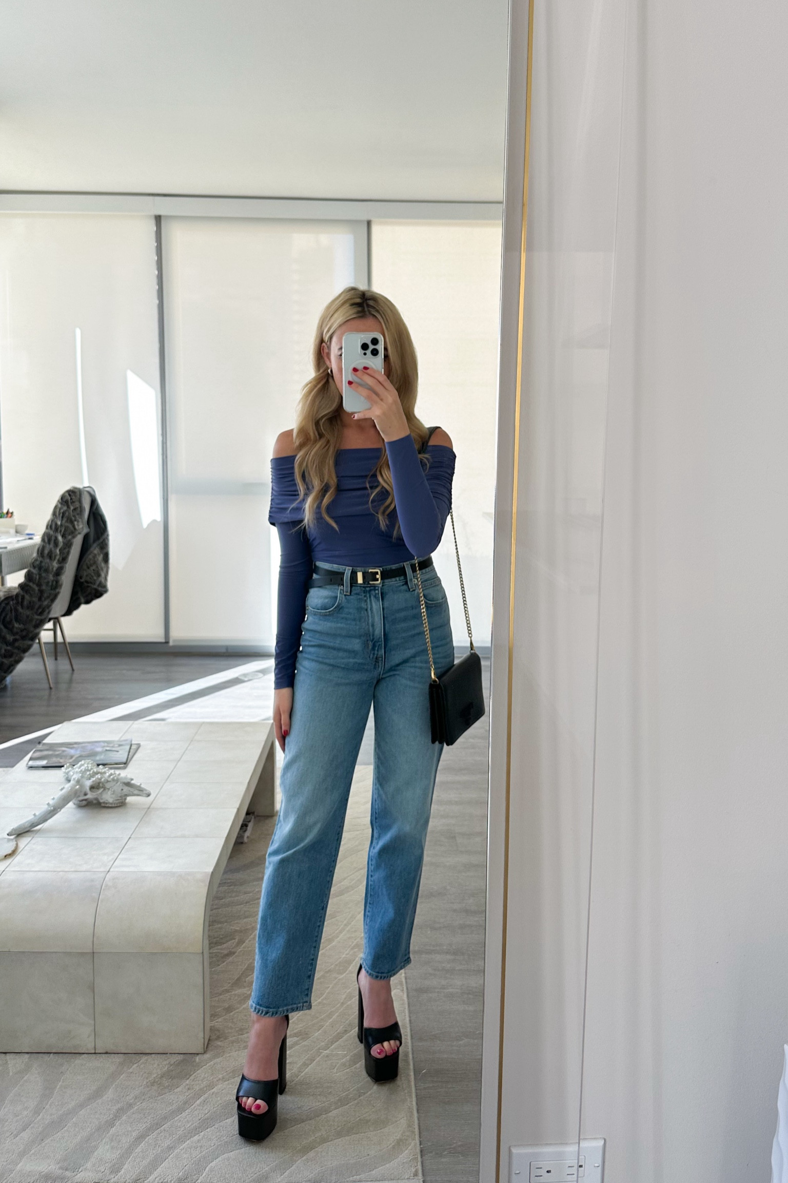 dinner & drinks outfit 

going out outfit, Chicago outfit, Aritzia, fall fashion, transitional fall outfit, denim jeans, black belt, silver hoop earrings, fashion style trends, off the shoulder top, slvrlake denim, tops under $100 

#LTKParties #LTKShoeCrush #LTKItBag