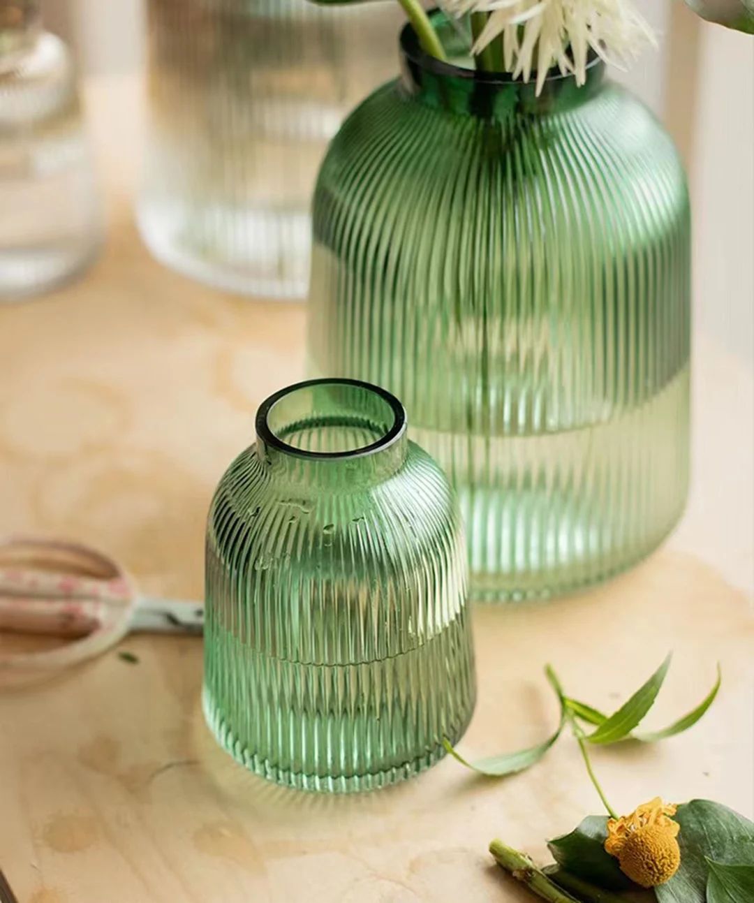 Ins Ribbed Vase for Flowers Glass Vase Vintage Green Vases Decor Vase Gift New Home Table Decorat... | Etsy (US)