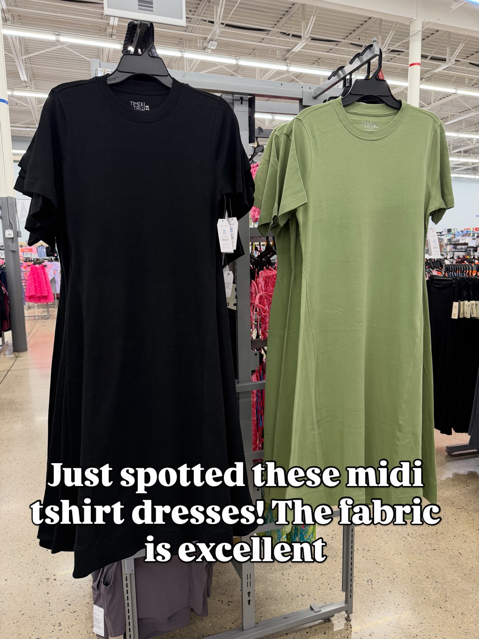 Comfy throw-on-and-go cotton midi tshirt dresses at Walmart. #walmartfashion