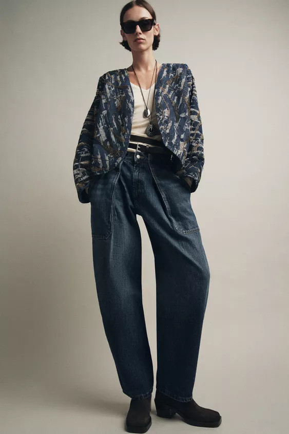 BEADED DENIM EFFECT PADDED KIMONO | Zara US