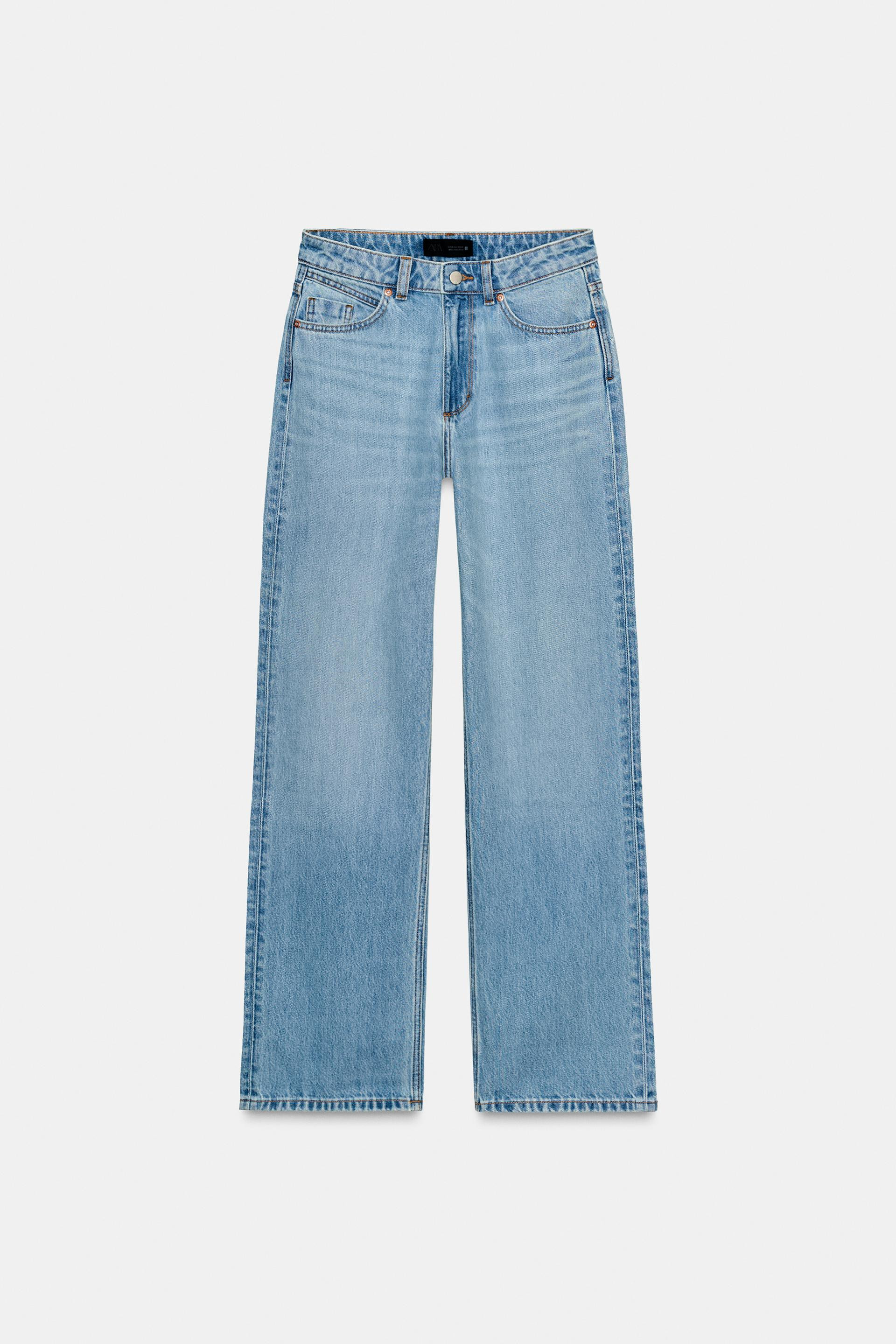 Zara - Z.03 Straight High-Waisted Long Length Jeans - Women - Mid-Blue - Women | Zara US