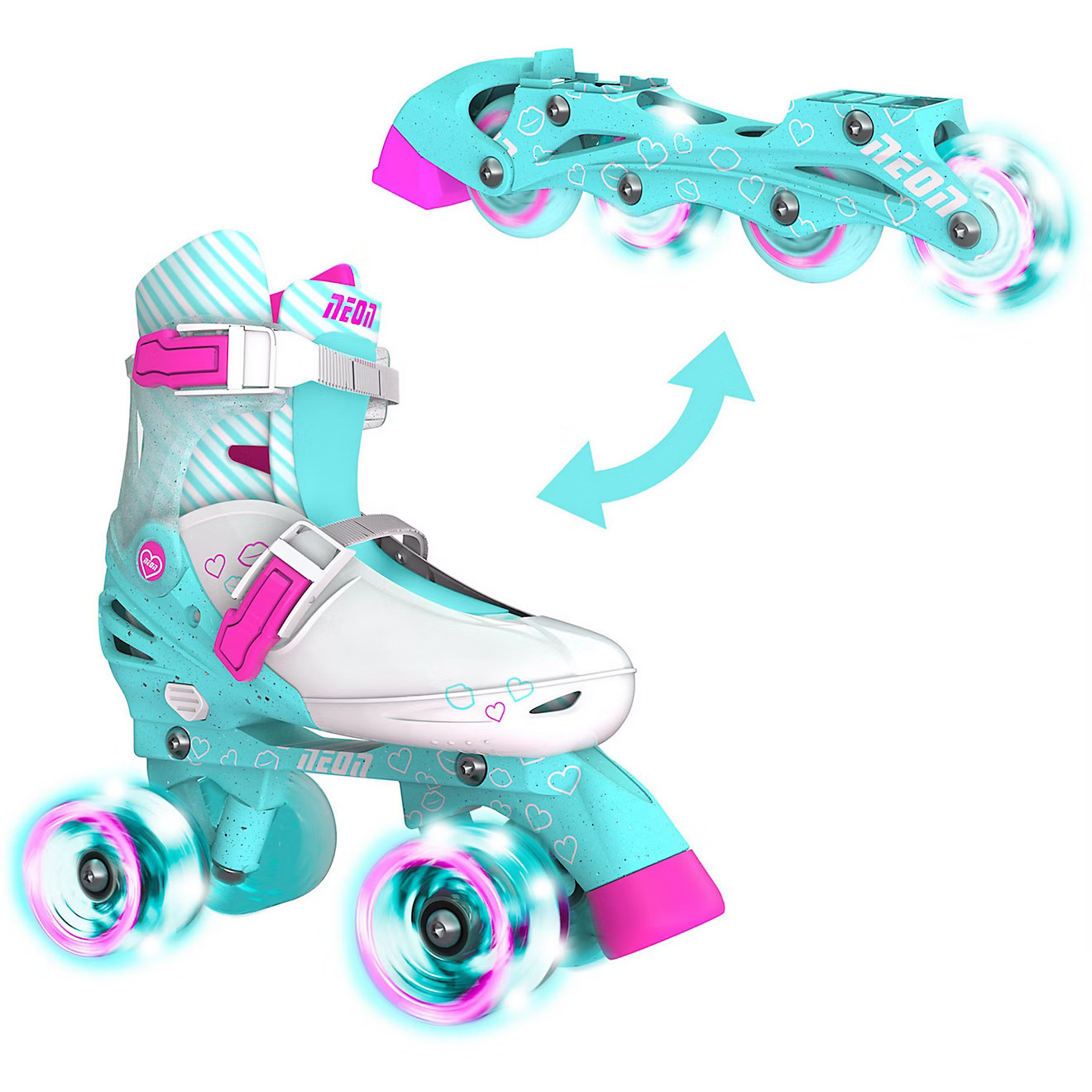 NEON Girls' 2-in-1 Combo Inline and Quad Skates with LED Wheels | Academy | Academy Sports + Outdoors
