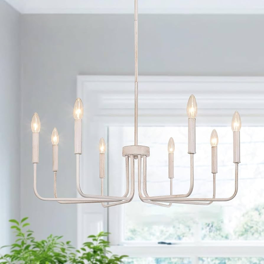 French Country Chandelier, 8-Light Farmhouse Chandelier for Dining Room, Antique White Chandelier... | Amazon (US)
