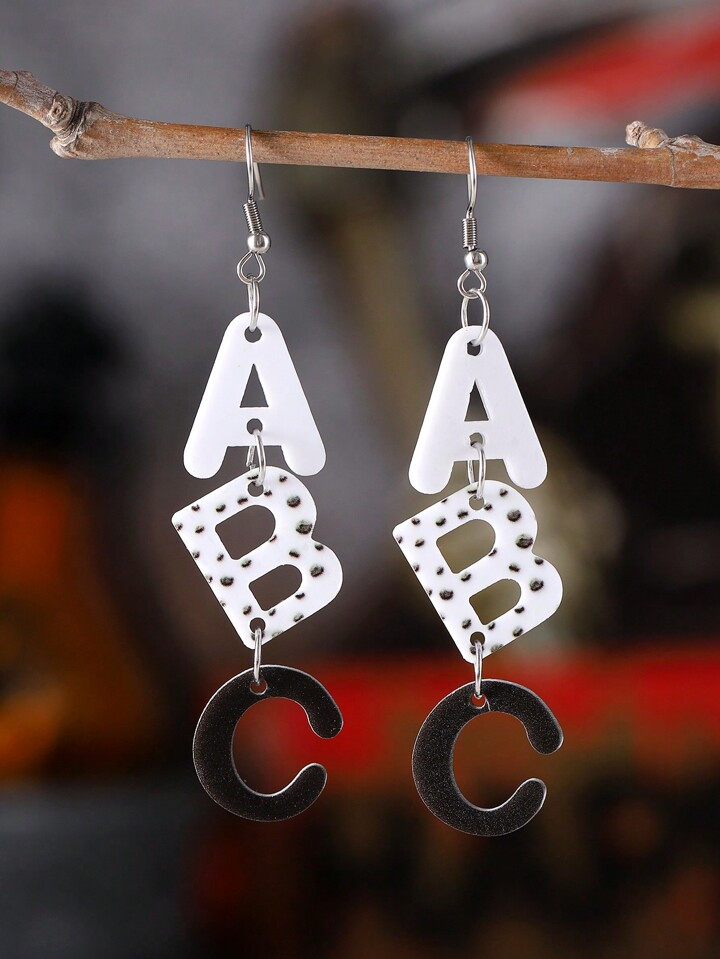 Acrylic ABC Letter Patchwork Drop Earrings For Women, Retro Halloween Teacher's Day Back To Schoo... | SHEIN