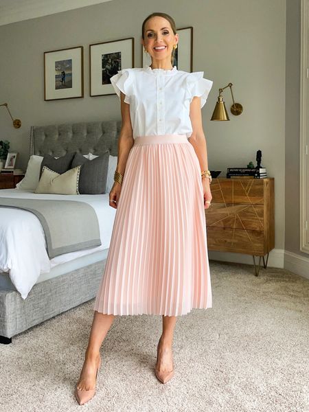 Summer work style with white blouse + pleated skirt 

#LTKSeasonal #LTKStyleTip #LTKWorkwear