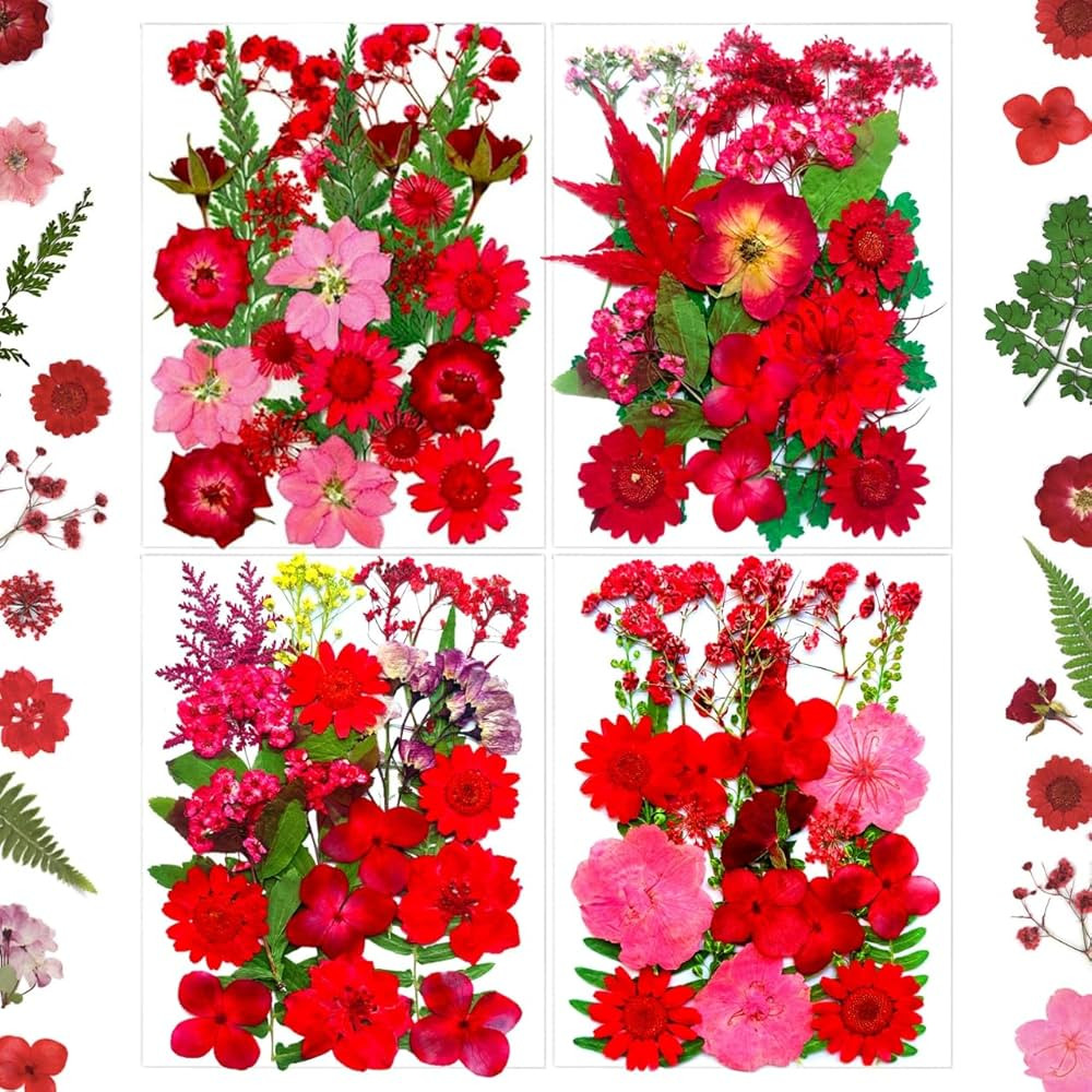 88Pcs Red Dried Pressed Flowers for Resin Molds, Assorted Real Natural Bulk Dry Floral Leaves for... | Amazon (US)