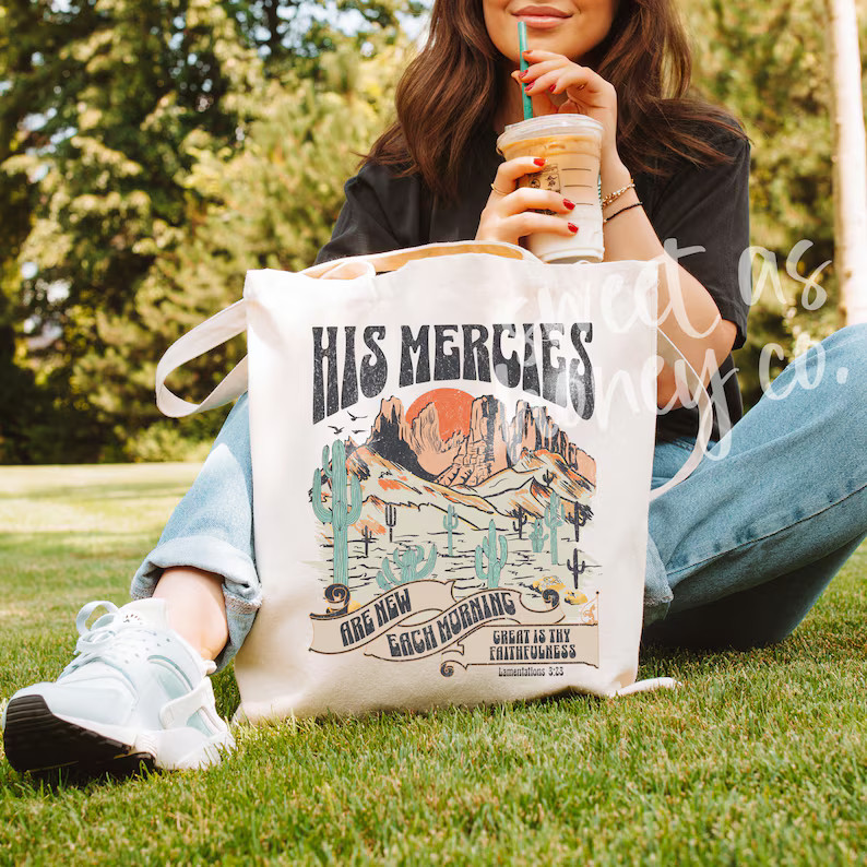 Boho Christian Cotton Canvas Tote Bag His Mercies Are New Gift for Her Religious Gift Christian G... | Etsy (US)