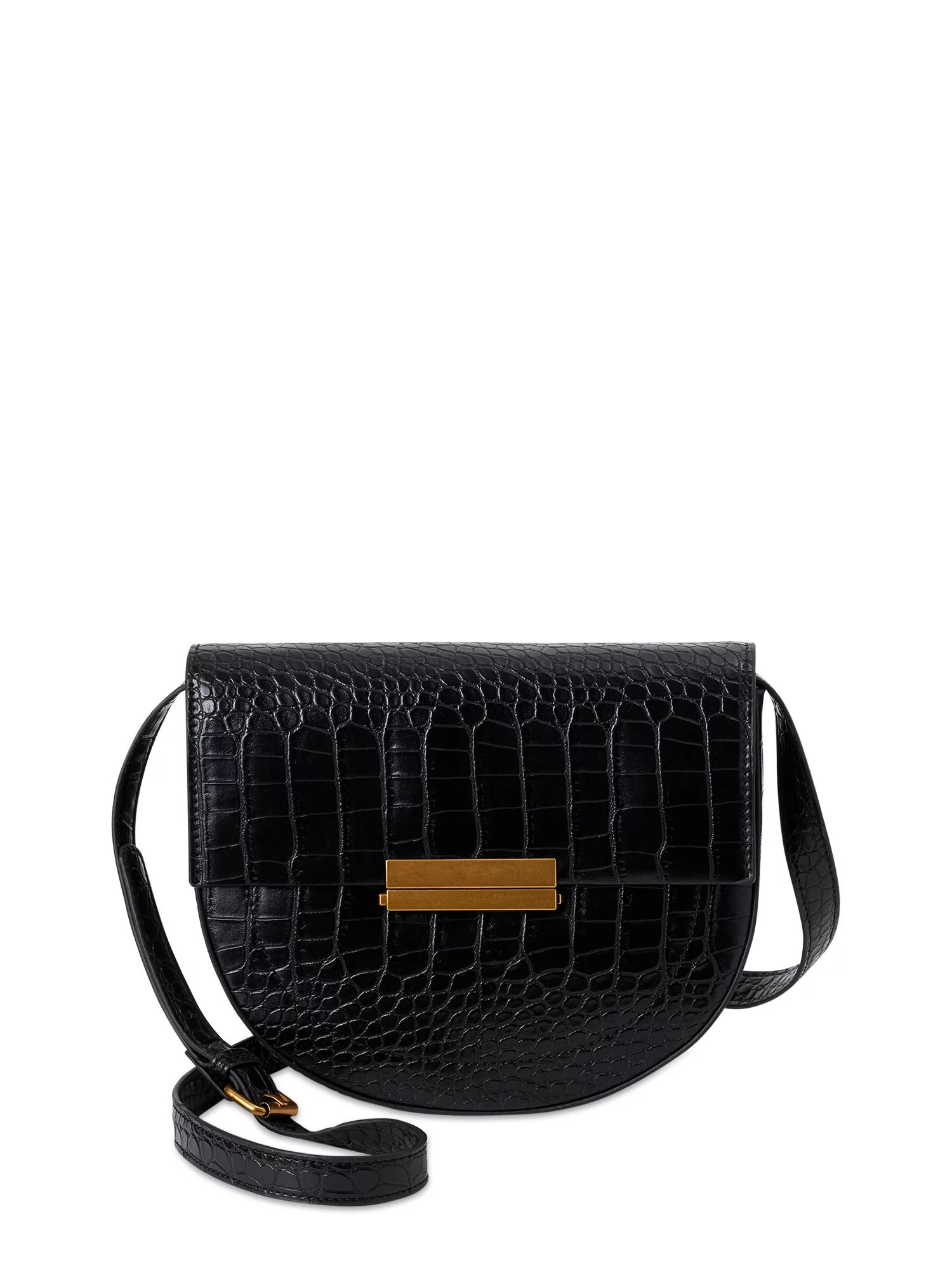 Scoop Women's Faux Leather Croco Crossbody Saddle Bag | Walmart (US)