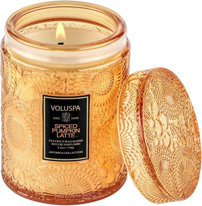 Voluspa Spiced Pumpkin Latte Candle | 18 Oz | Large Glass Jar with Matching Glass Lid | Fall Scen... | Amazon (US)