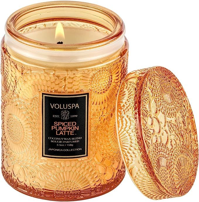 Voluspa Spiced Pumpkin Latte Candle | Small Glass Jar with Matching Glass Lid | 5.5 Oz | All Natu... | Amazon (US)
