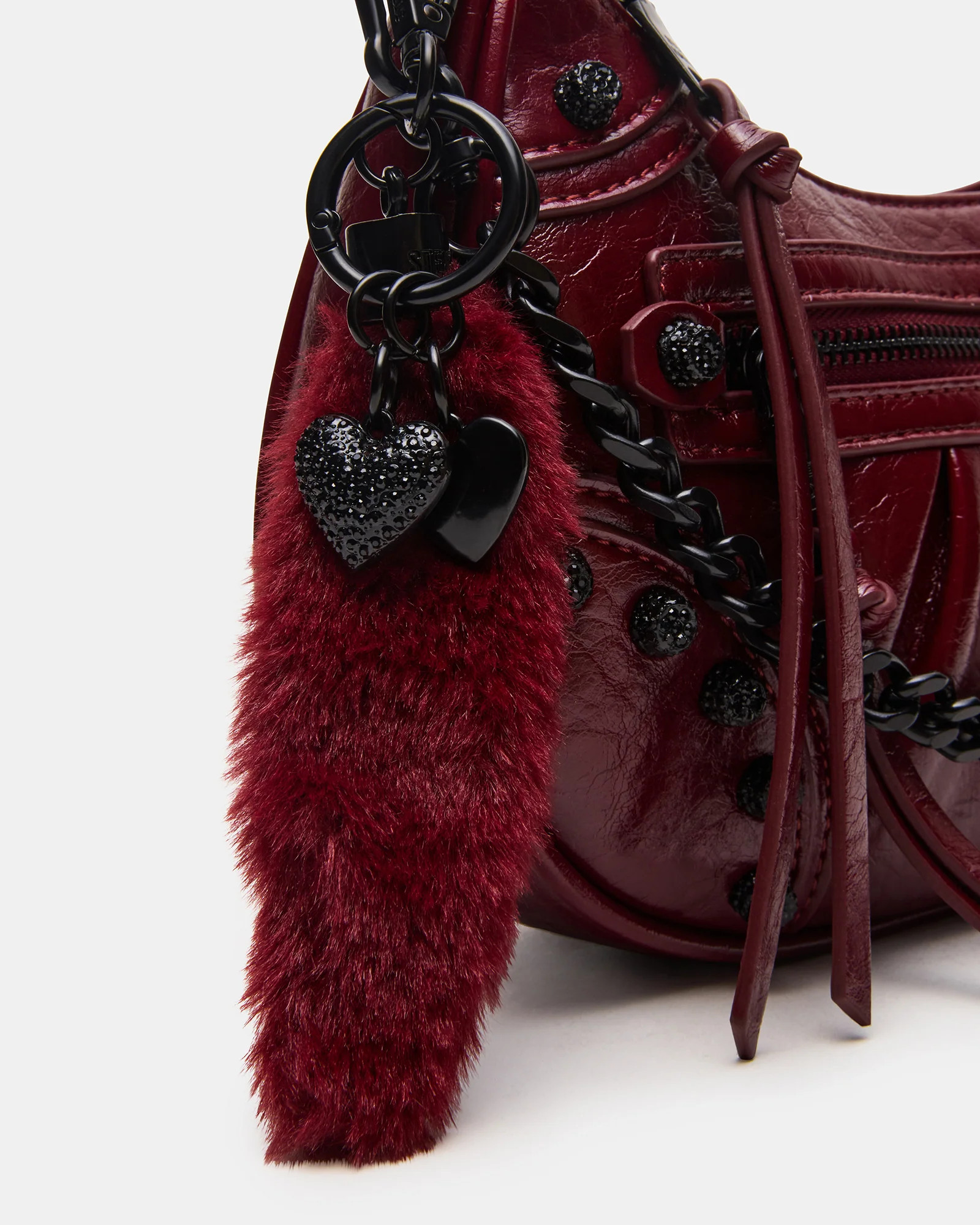 ERIKA Bag Wine Rhinestone Embellished Studded Crinkle Moto Crossbody Handbag | Steve Madden (US)