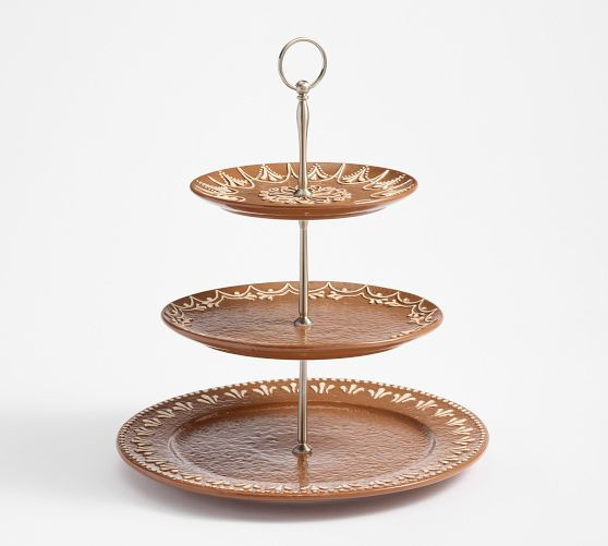 Gingerbread Stoneware Tiered Stand | Pottery Barn (US)
