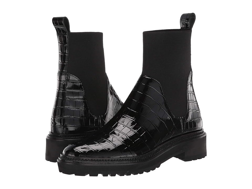 Loeffler Randall Bridget Chelsea Combat Boot (Black Shiny Embossed Croc) Women's Shoes | Zappos