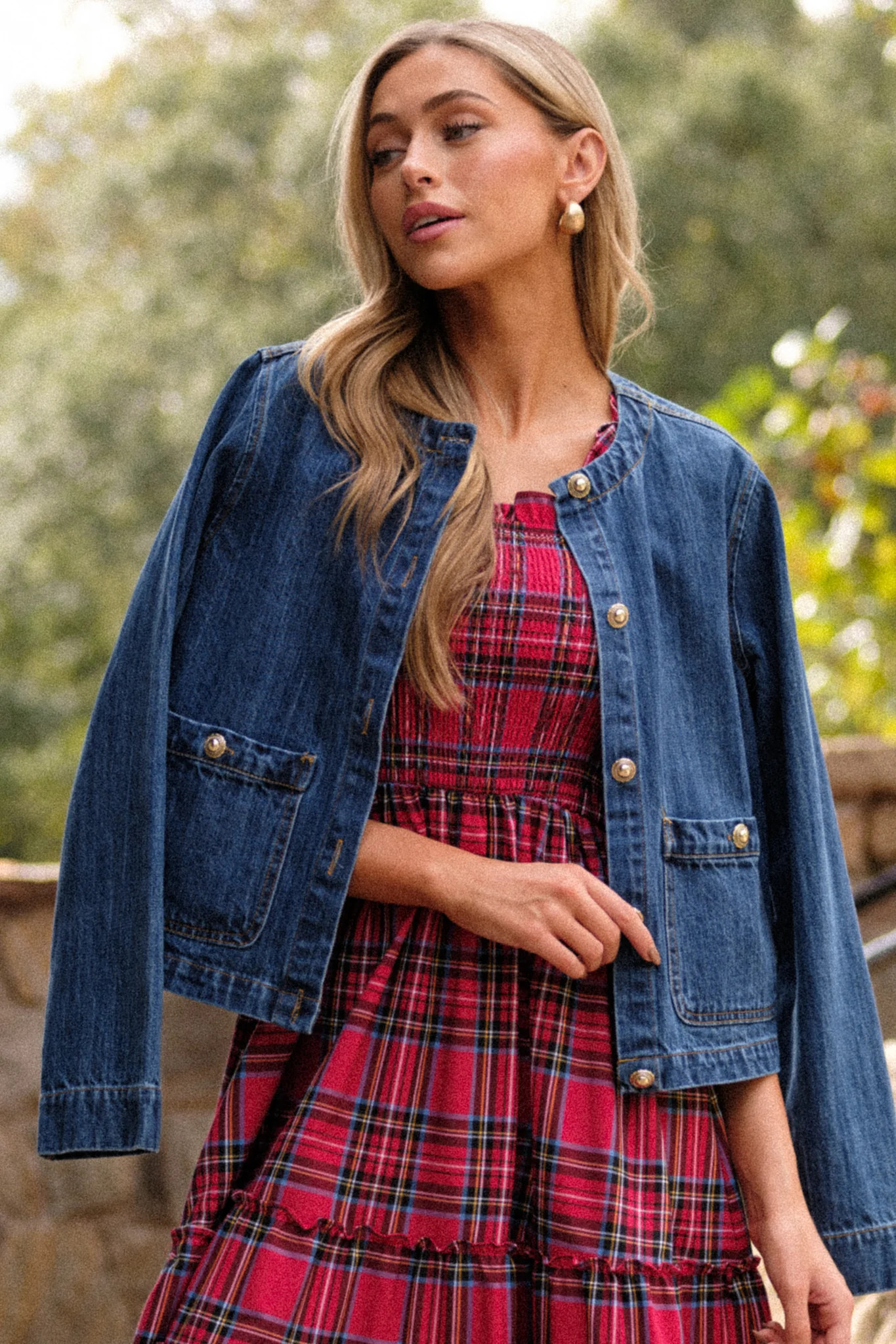 Leave It To Me Dark Wash Denim Jacket | Red Dress