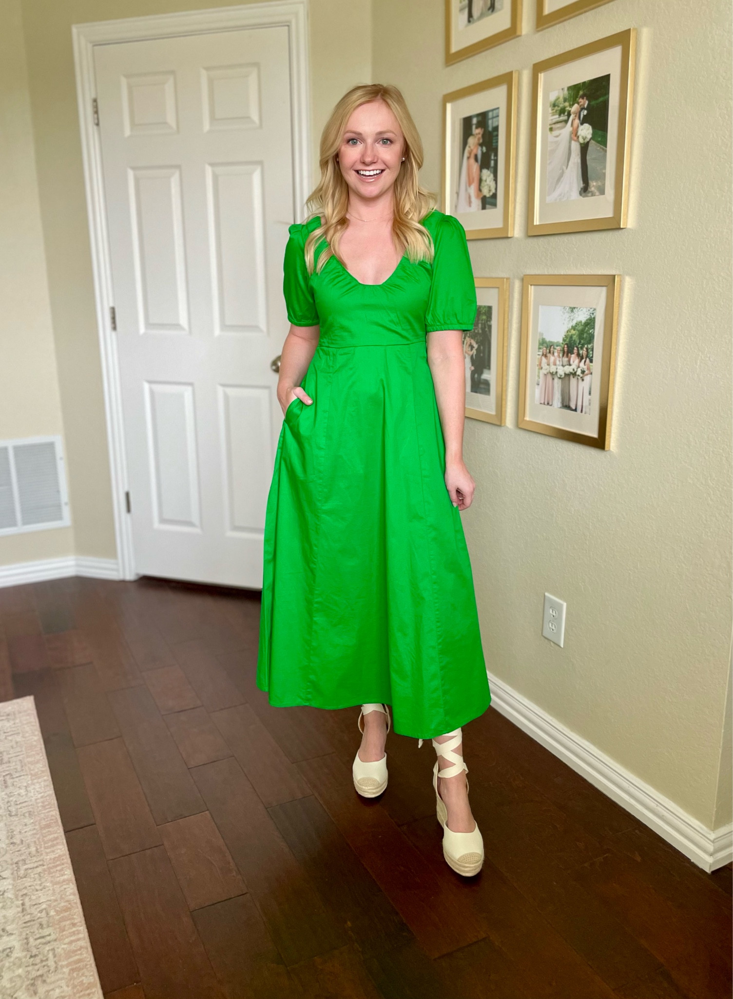 Wearing an XS regular | green dress, spring dress, Easter dress, work dress, Kelly green, midi dress, petite dress 

#LTKfindsunder50 #LTKSeasonal #LTKstyletip