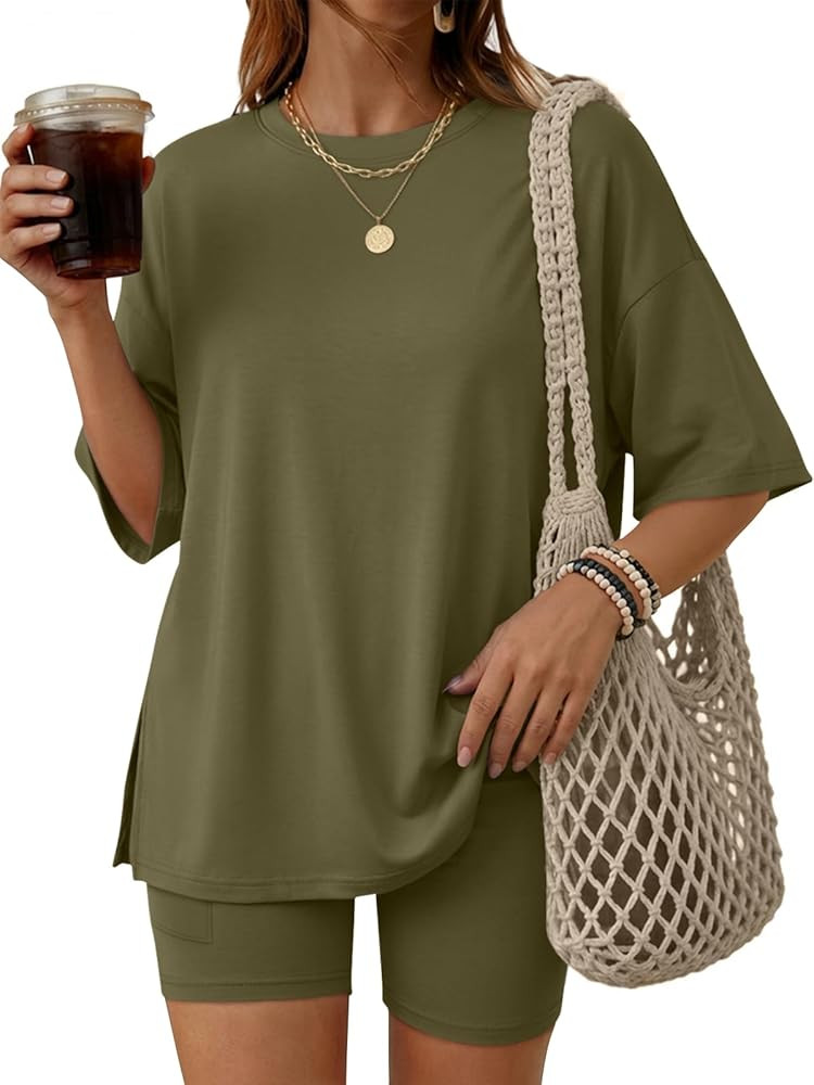 LILLUSORY Womens Lounge Sets Shorts 2 Piece Matching Pajamas Summer Outfits 2026 Casual Oversized... | Amazon (US)