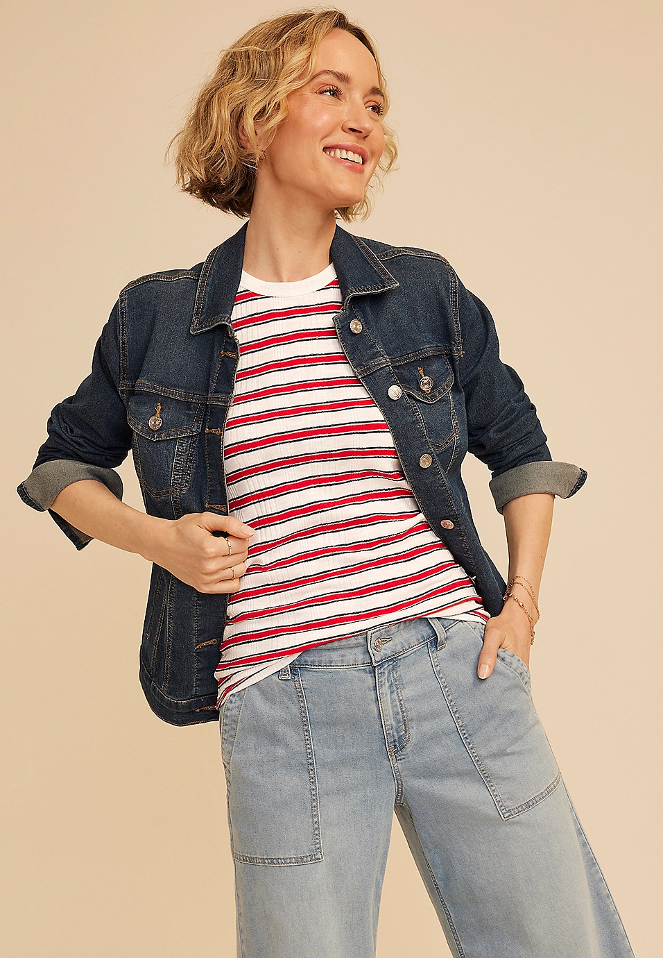 24/7 Variegated Americana Striped Ribbed Highline Tank Top | Maurices