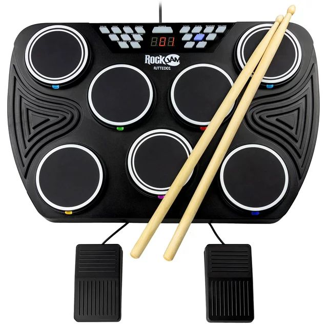RockJam 7 Pad Electronic Bluetooth MIDI Tabletop Drum Kit with Drum Sticks | Walmart (US)