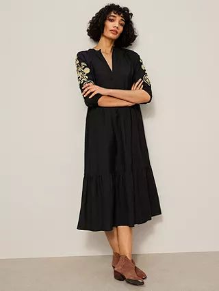 AND/OR Sanchez Embroidered Sleeve Dress, Black | John Lewis (UK)