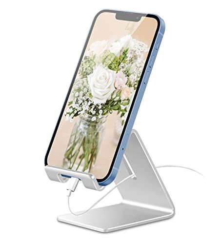 ToBeoneer Desktop Cell Phone Stand Holder, Aluminum Solid Portable Universal Desk Stand for iPhone 16 15 14 13 12 11 X 8 7 6 Plus 5 Ipad 2 3 4 Mini Samsung Huawei All Mobile Smart Phone, Silver | Amazon (US)
