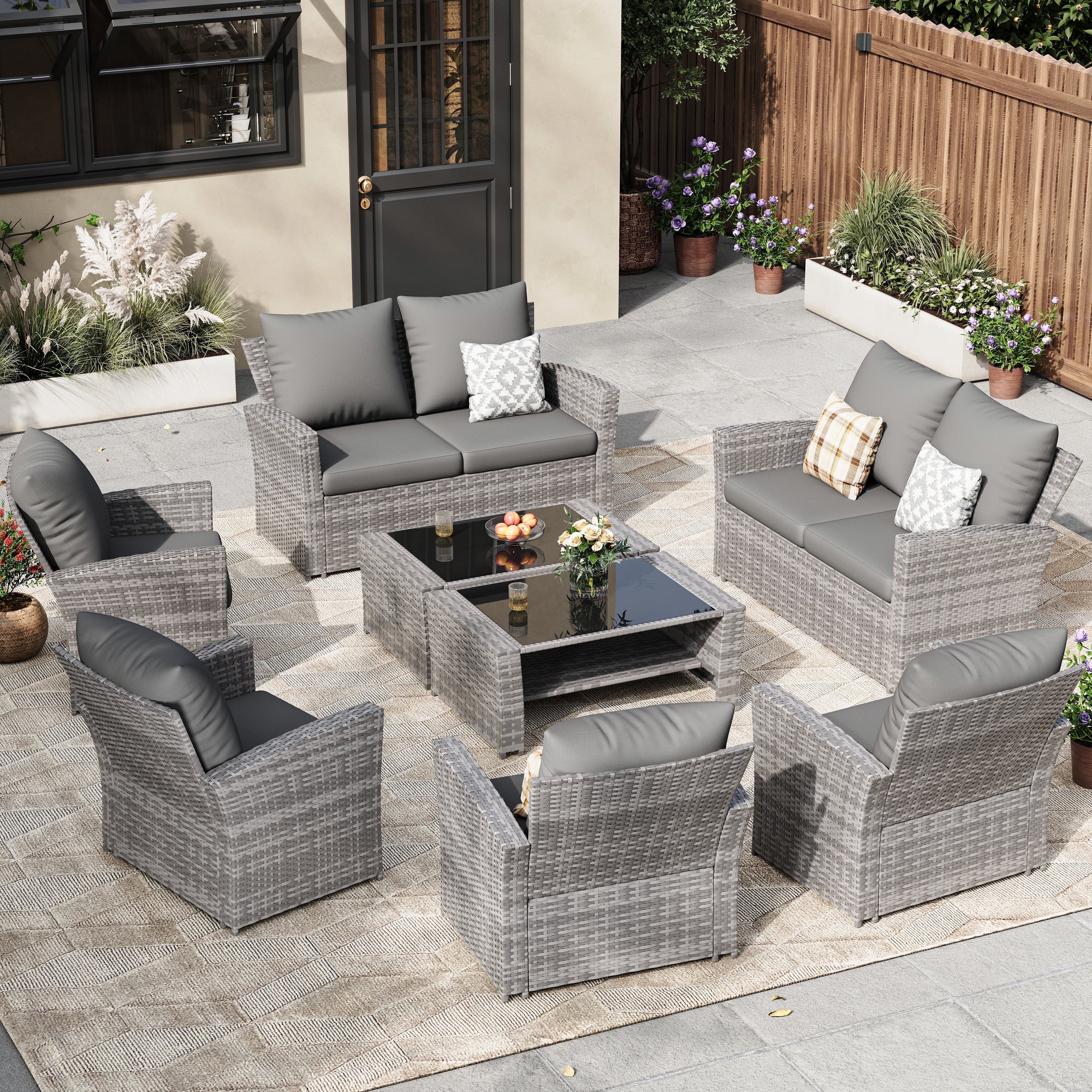 ELPOSUN Wicker Patio Furniture Set, 8 Piece Outdoor Sectional Conversation Sets, Gray PE Rattan P... | Walmart (US)