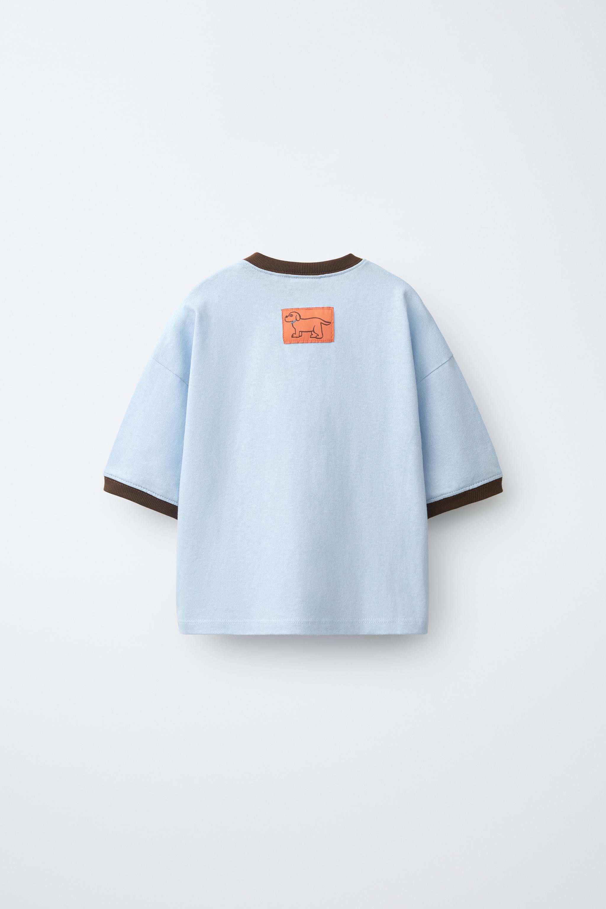 Short-sleeve crew neck t-shirt. Features contrasting piping detail, text print on the front, and ... | Zara US