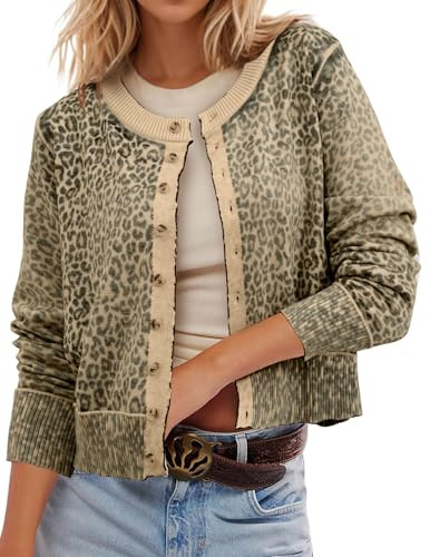 Leopard Cardigan Open Front Button Up Sweaters for Women Long Sleeve Shrug Cheetah Print Top Crop... | Amazon (US)