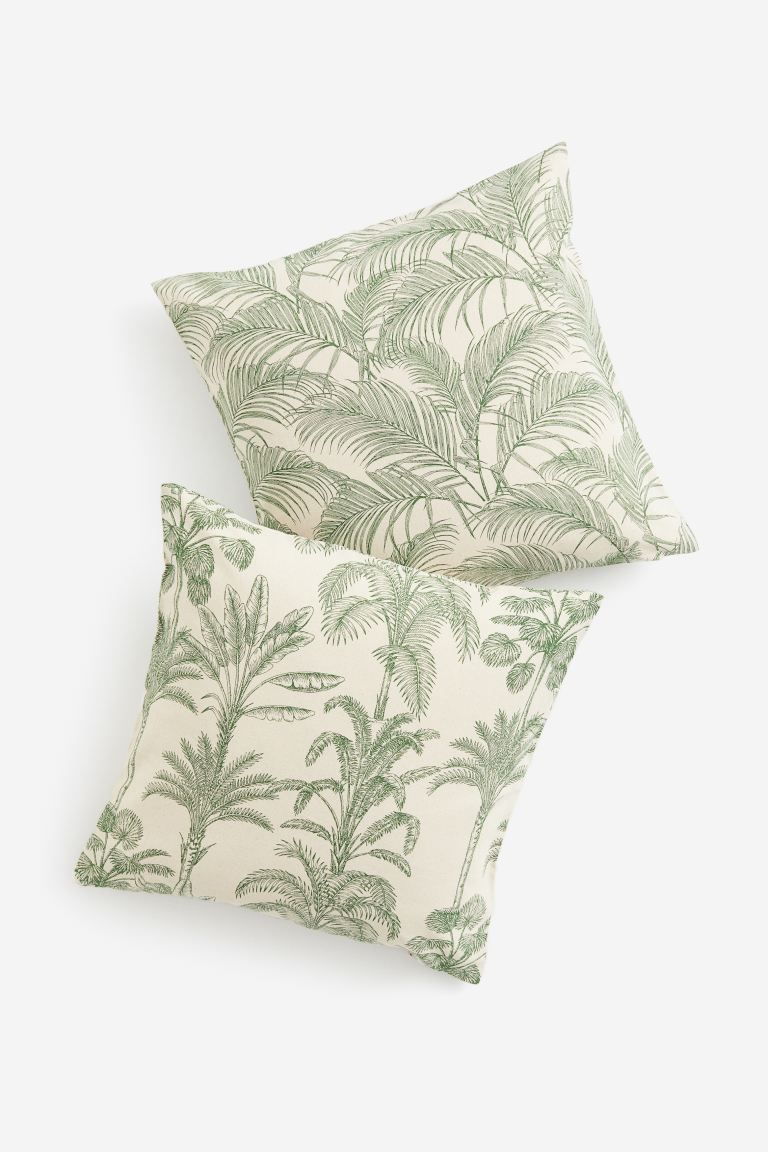 2-pack Cotton Cushion Covers - Light beige/green - Home All | H&M US | H&M (US + CA)