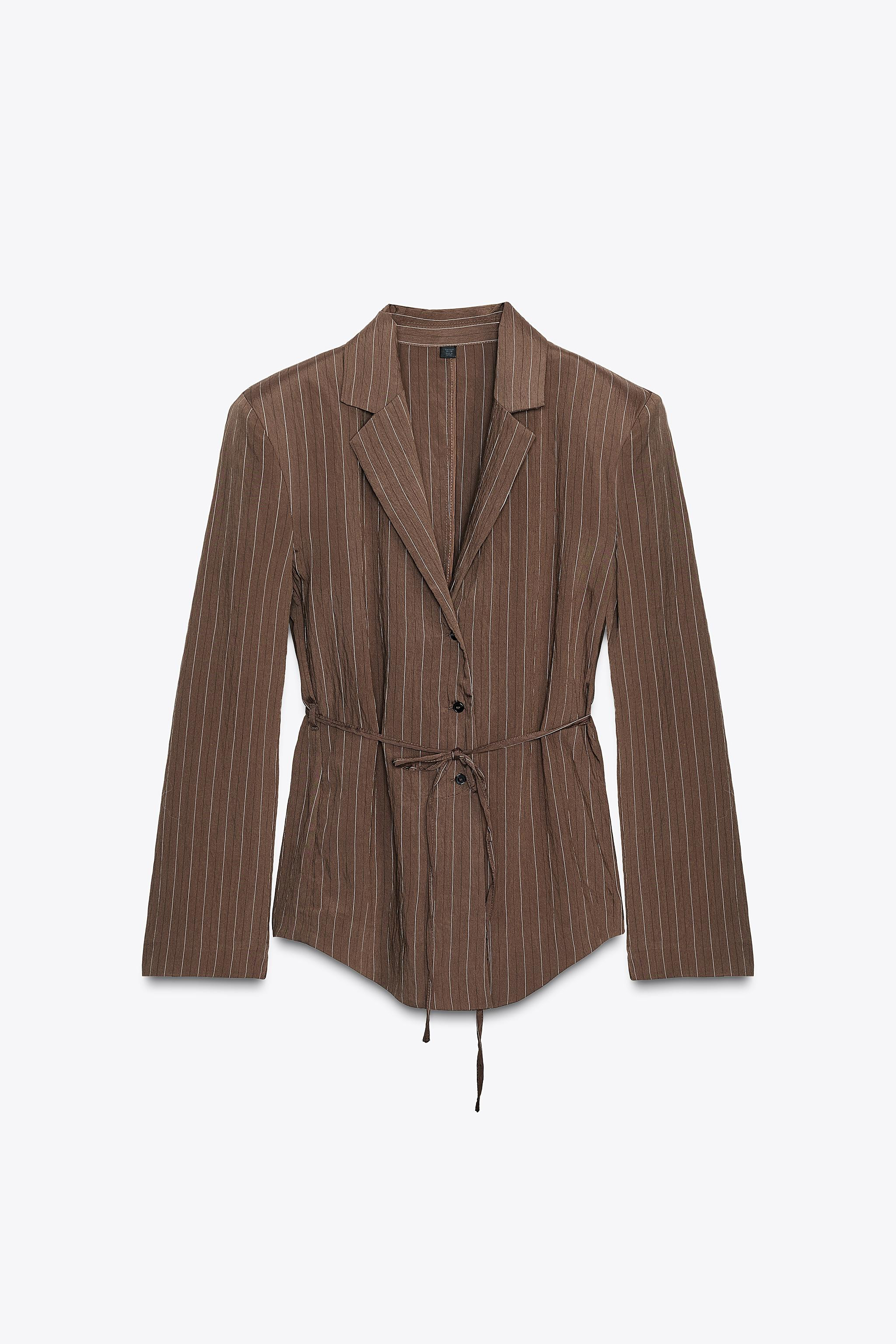 STRIPED SHOULDER PAD BLAZER WITH THIN BELT | Zara US