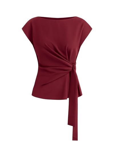 Amazon.com: BTFBM Womens Tops Summer 2026 Cap Sleeve Crew Neck Tie Waist Blouses Dressy Casual Bu... | Amazon (US)