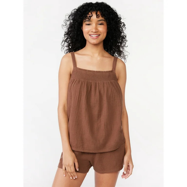 Joyspun Women's Gauze Smocked Cami Top and Shorts Sleep Set, Sizes S to 3X | Walmart (US)