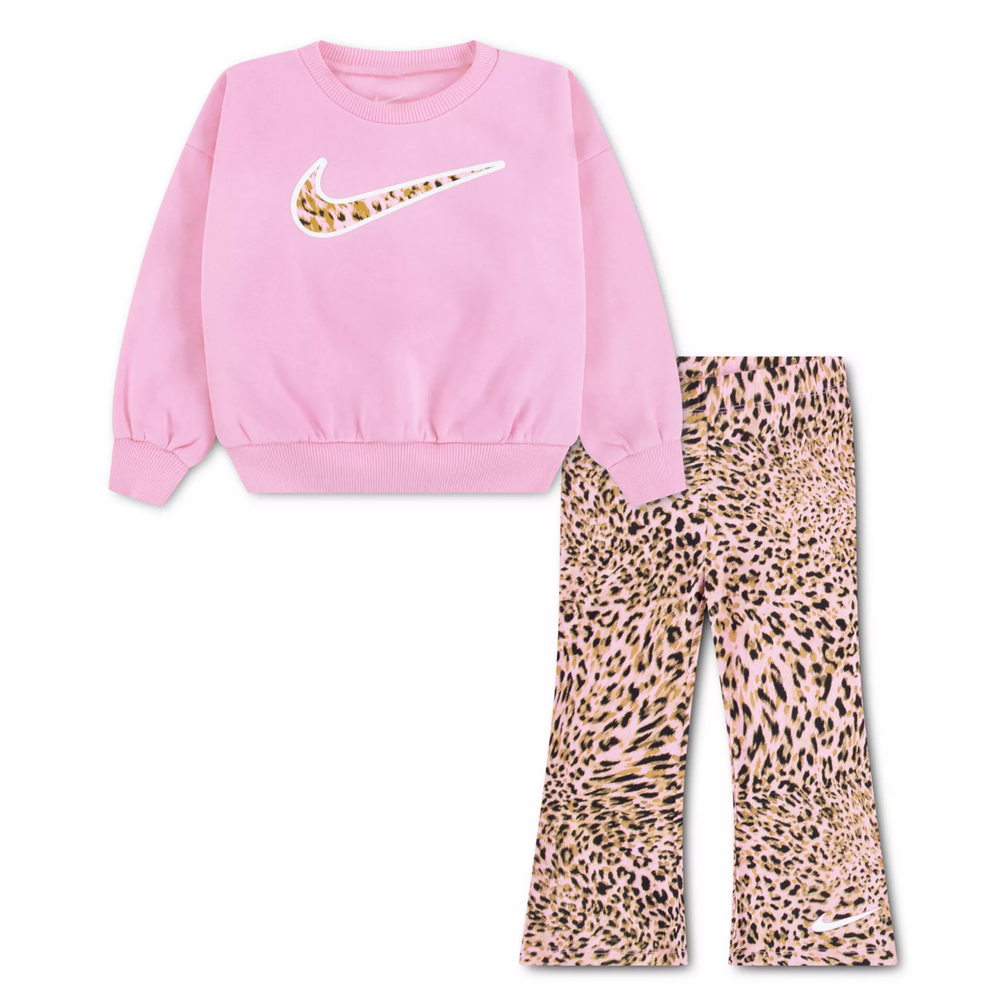 Toddler Girls Nike Crewneck Sweatshirt & Dri-FIT Cheetah Print Flared Leggings 2-Piece Set | Kohl's