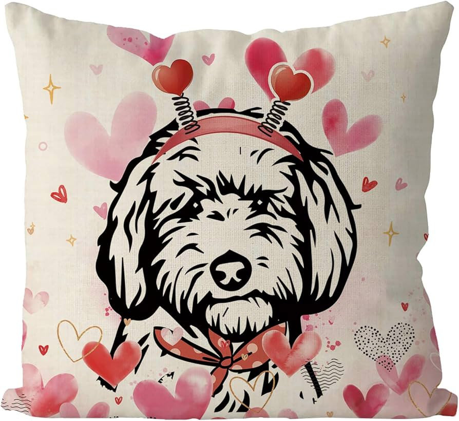 Valentines Day Pillow Covers 18x18 Inch Golden Doodle Dog Farmhouse Sofa Throw Pillowcase Love He... | Amazon (US)